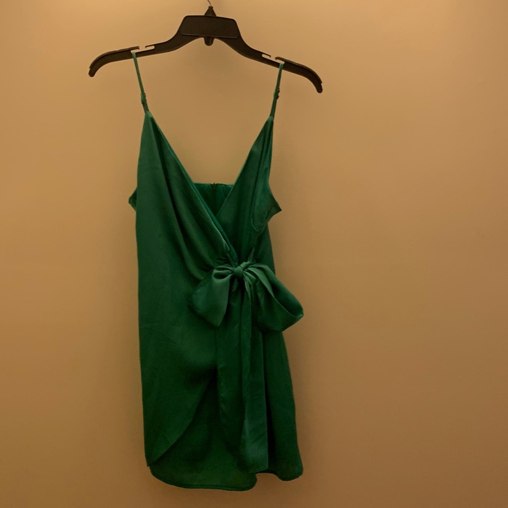Akira Satin Mini Dress (Emerald Green, Tie Waist) Worn Once